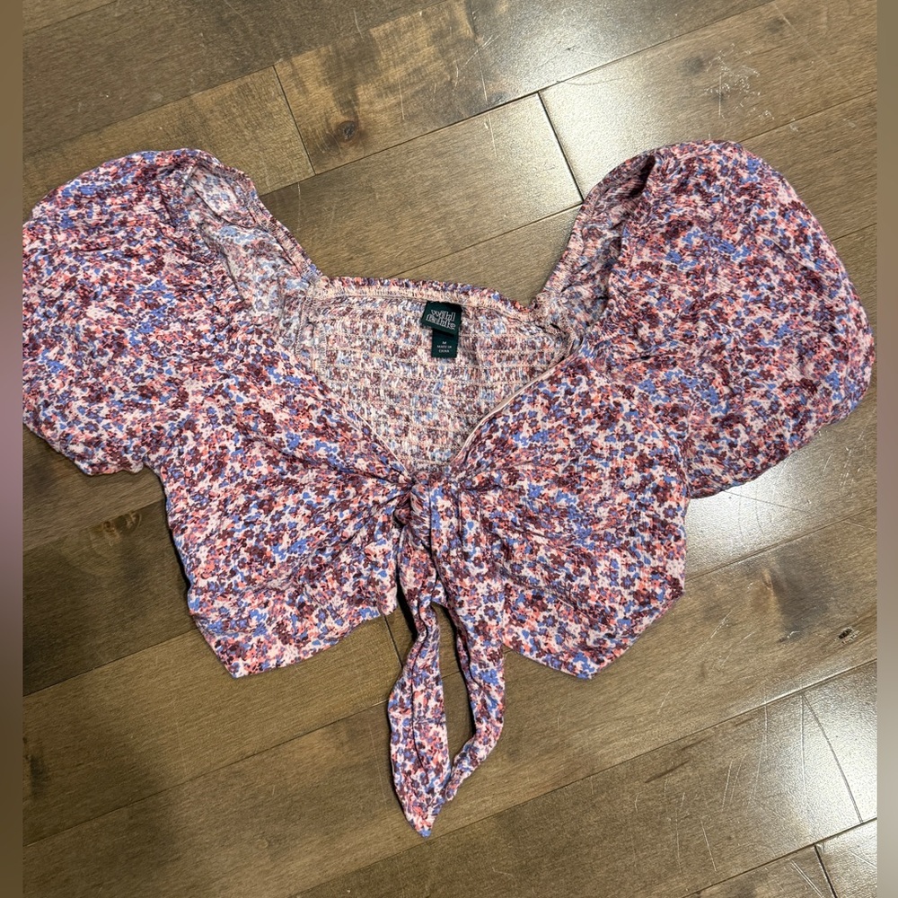 Wild Fable Multicolor Floral Puff Sleeve Crop Top